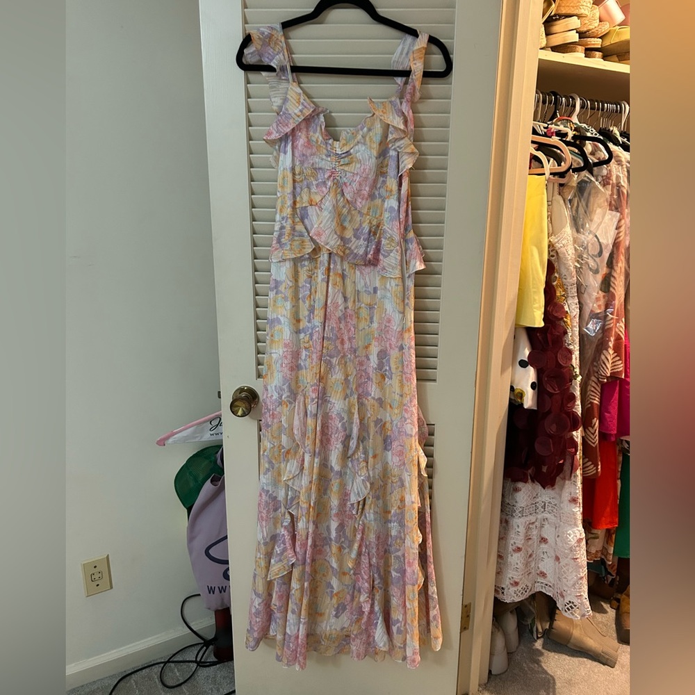 Aqua Multicolor Ruffle Maxi Dress
